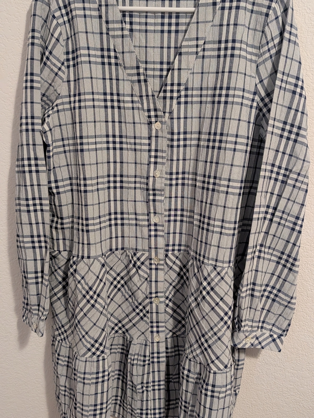 Plaid Button-Front Women's Dress - Blue and White